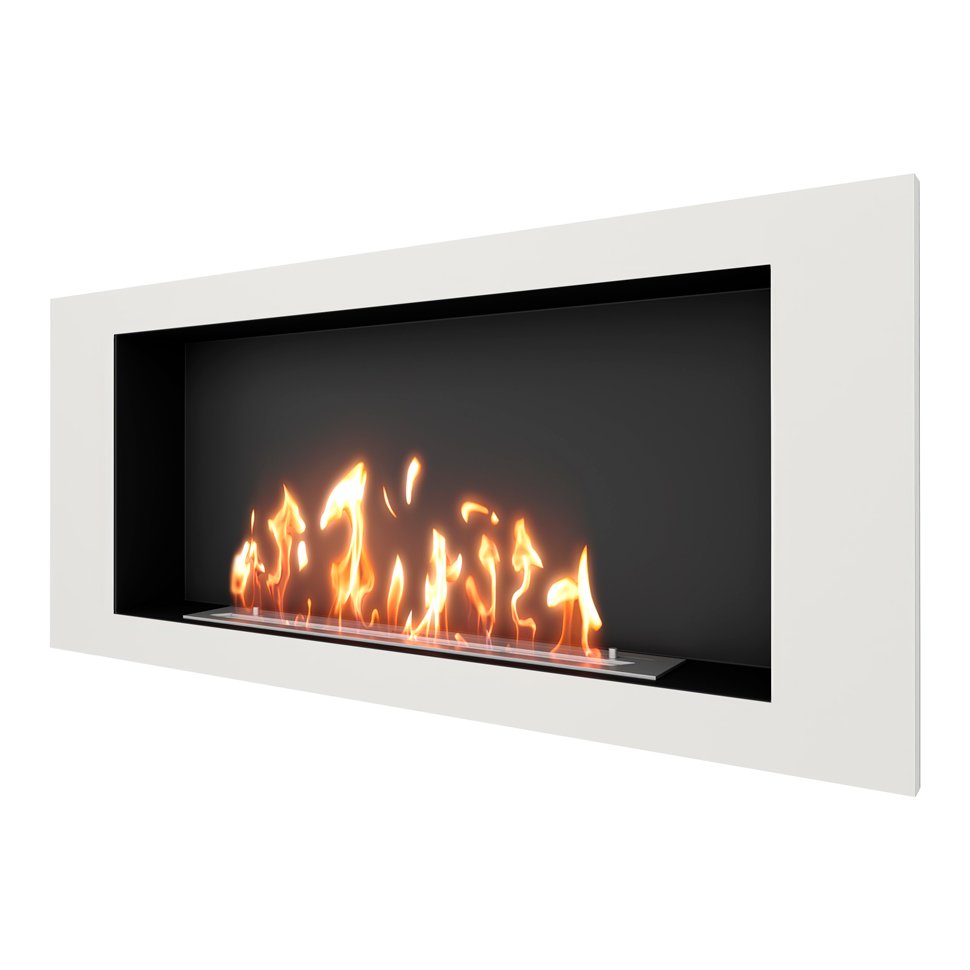 Биокамин встраиваемый SteelHeat LONG 1200 с рамкой цвет белый